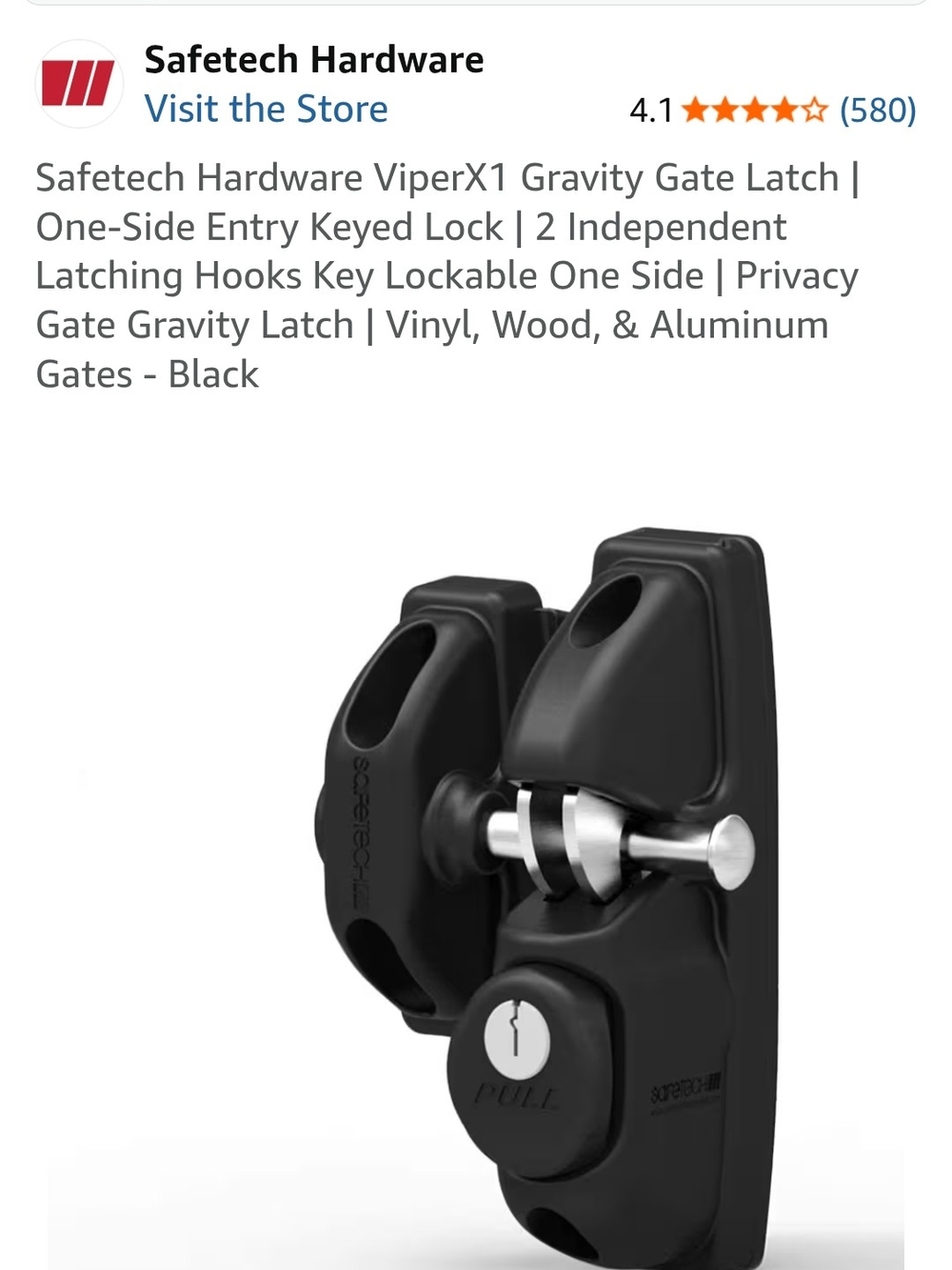 Safetech ViperX1 Black Gravity Gate Latch with Keyed Lock